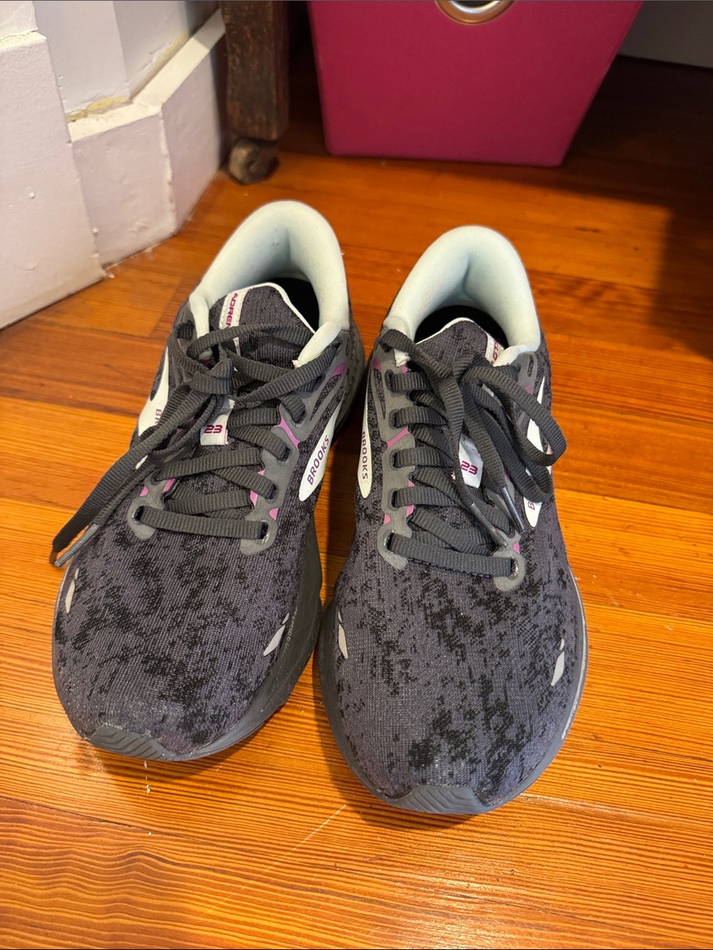 Brooks Gray Athletic Running Shoes with Pink Accents